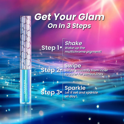 CHARMACY Chameleon Liquid Glitter Eyeliner - Highly Pigmented, Metallic MultiColor Shifting, Waterproof, Ultra-Fine Tip, Longwearing, Smudge-proof (#303)