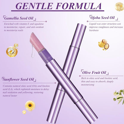 3-in-1 Cuticle Oil Pen, Cuticle Pusher Nail Oil Pen with Rotating Design, Nail Care Pen, Nail Buffer Pen for Hangnails, Dry and Damaged Nails, Moisturize Strengthen Daily Nails Care (3PCS)