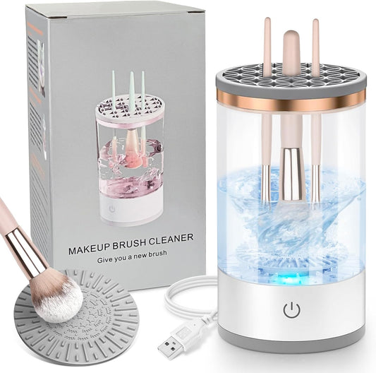 Electric Makeup Brush Cleaner, Quick Efficient Machine for Deep Cleaning All Types of Brushes, Portable Compact Design for Travel Home Use, for Makeup Lovers & Professionals - Transparent