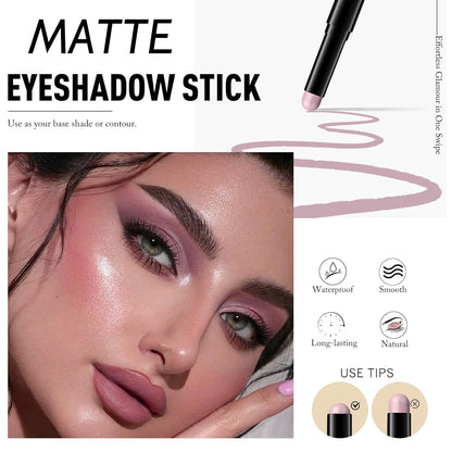 Eyeshadow Stick Mauve, Matte Cream Eye Shadow Stick Waterproof Neutral Nude Eyeliner Brightener Pencil Crayon Long-Lasting Eye Highlighter Makeup for Older Women Easy to Use High Pigmented