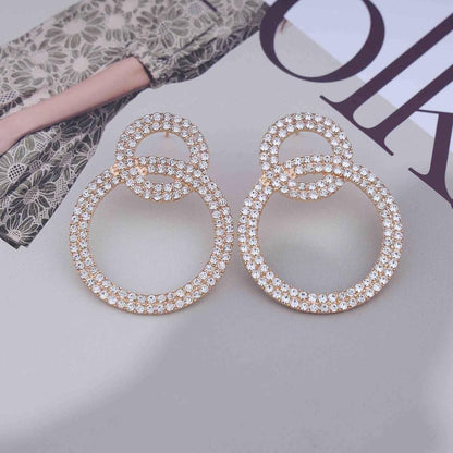 Vintage Crystal Circle Drop Earrings Double Circle Hoop Earrings Gold Cz Circle Dangle Earrings CZ Hollow Circle Earrings Jewelry for Women