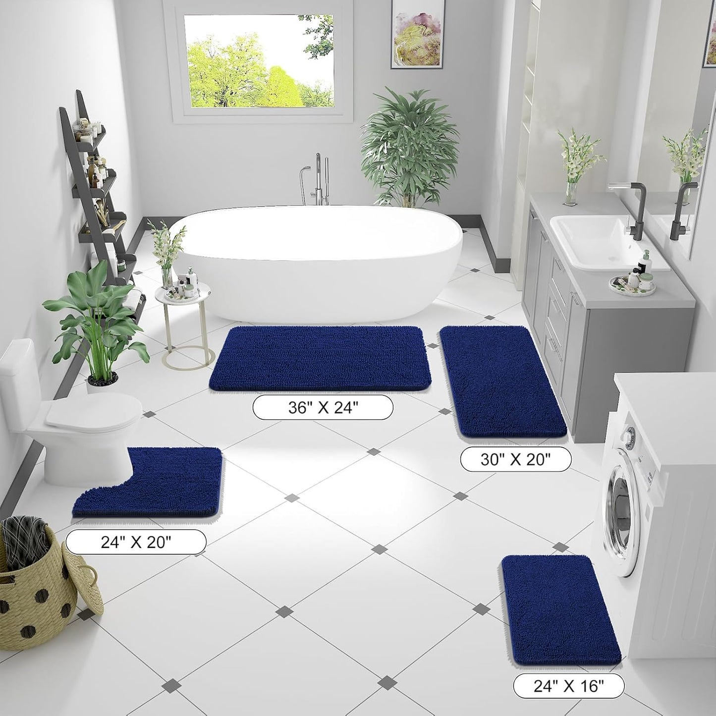 OLANLY Bathroom Rugs 40x32, Extra Soft Absorbent Chenille Bath Rugs, Rubber Backing Quick Dry, Machine Washable Bath Mats for Bathroom Floor, Tub and Shower, Home Decor Accessories, Navy