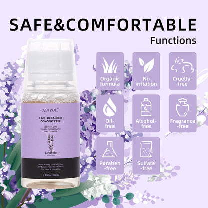 Eyelash Cleanser Concentrate 60ml Lavender Professional Lash Shampoo Foaming Cleanser DIY Wash for Extensions Lashes with Salon Home Care-Makes 12 Bottles
