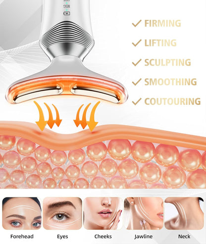 9-in-1 Red-Light-Therapy-for-Face-and-Neck, Portable Facial Massager Tool with Adjustable Vibration & Thermals for Wrinkles, Double Chin, White