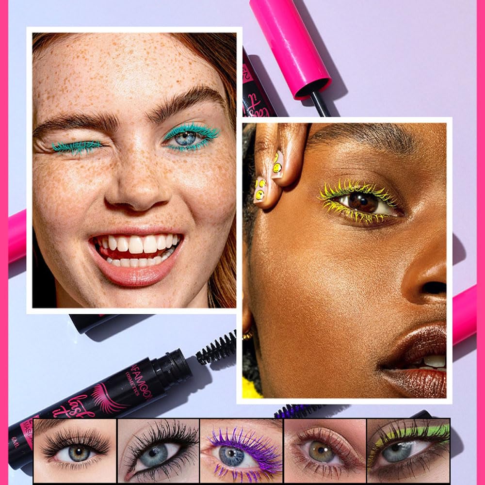 Waterproof 5PCS Colorful Voluminous Mascara Set – Lengthening, Defining, Curling, Multiplying Formula (Cruelty-Free)-White Black Blue Purple Brown Colored Mascara Eyelash Makeup Pack, Festival Gift