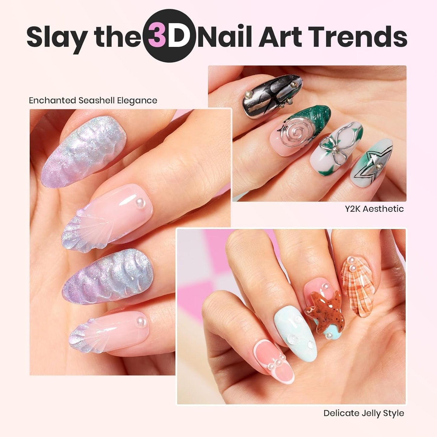 Beetles Solid Builder Gel for Nails, 20g *4 Colors Clear Pink White 3D Sculpting Gel Non-Sticky Hand Carving Nail Glue for 3D Nail Art with 3D Mold Chrome Nail Powder Tools Salon DIY at Home