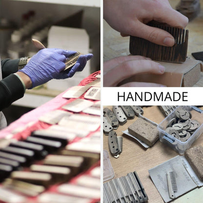 Beard Comb for Men Pocket Folding Combs for Mustache & Hair Travel Natural Wooden Comb with Real Man Engraving - Perfect for Use w/Beard Balm Oil (Wavy Half Skull) (Model WV)