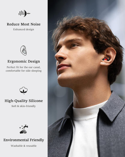 Ear Plugs for Sleeping - Noise Reduction Soft Silicone Earplugs, 2 Pairs Reusable Hearing Protection Earplugs for Noise Sensitivity, Sleep,Travel,Sound Reduction Noise Cancelling - Black