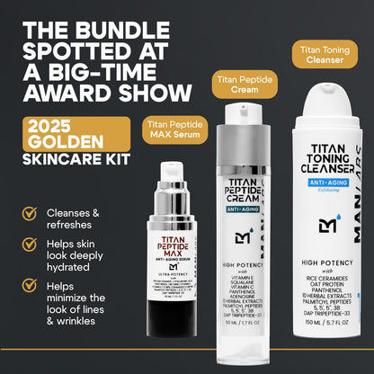 Titan Golden Anti-Aging Mens Skin Care Kit – Wash, Face Serum, Mens Face Moisturizer – Men, Skin Care Set – Dark Spots, Wrinkles, Fine Lines – Vitamin C, Peptides, Niacinamide, HA – Unscented