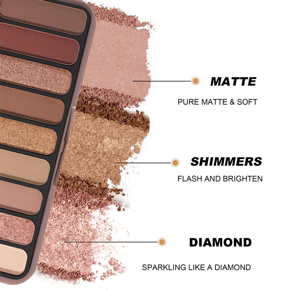 Neutral Nude Brown Eyeshadow Palette Makeup,9-Color Matte Eye shadow & Shimmer Eyeshadow Palette,Long-Lasting Waterproof Eye shadow,Versatile Eye Makeup Looks,Vegan, Cruelty-Free.