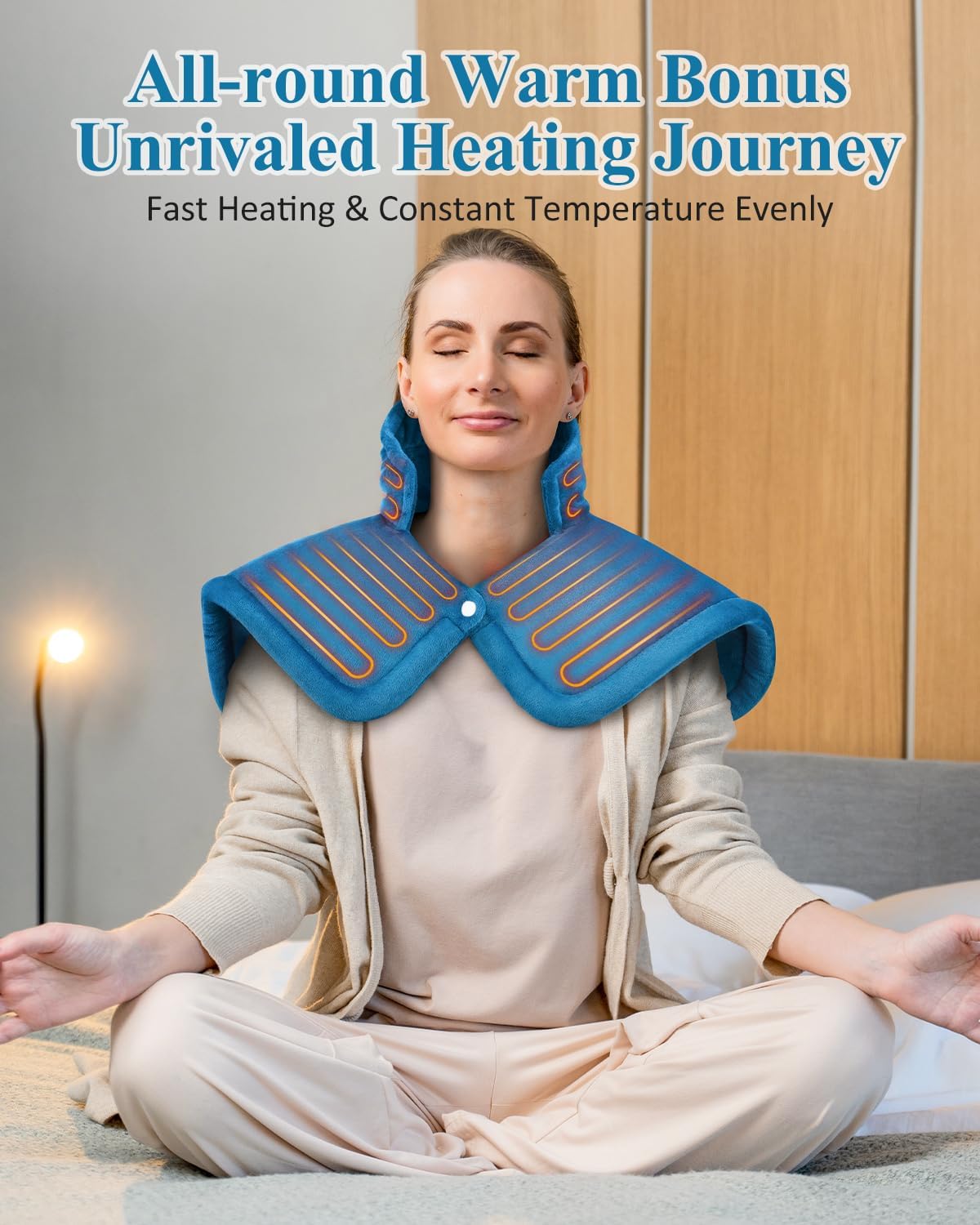 Heating Pad for Neck Shoulders Pain Relief, Birthday Gifts for Men Dad Husband Elderly, Electric Weighted Heated Wrap 6 Heat Settings 4 Timers Auto Off, Christmas Stocking Stuffers for Women Mom, Blue