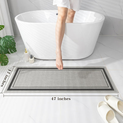 chakme Bathroom Rugs Mat 47x17, Ultra Thin Non Slip Bath Rug Runner Quick Dry Absorbent Bath Mat for Bathroom, (Dark Grey, 47"x17")