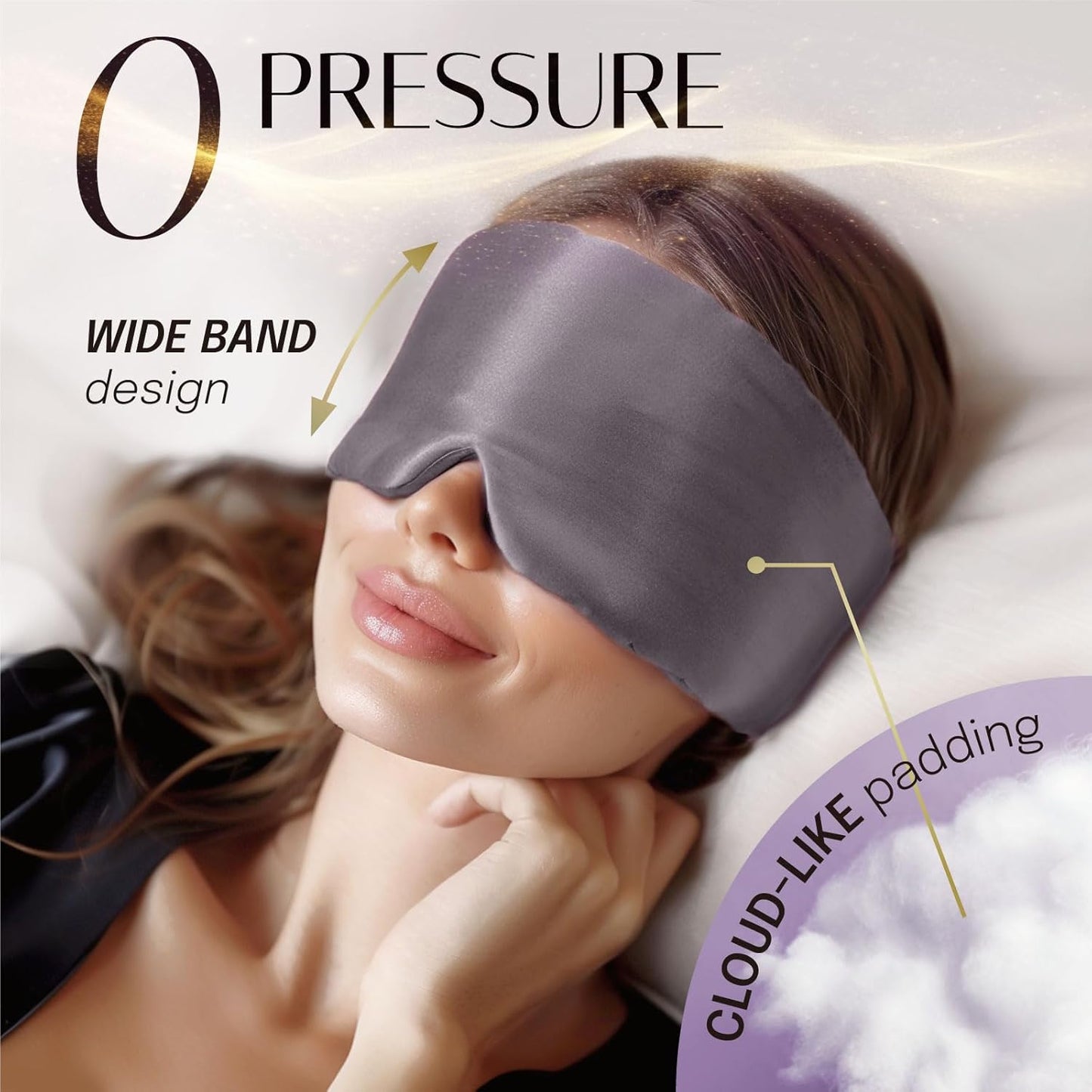 Silk Sleep Mask Soft Pressureless: 100% Mulberry Silk for Eye Skin Anti Wrinkles, Large Size for Total Blackout, Adjustable Wide Velcro Ear Cover, Charcoal