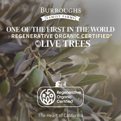Burroughs Family Farms Premium Organic Extra Virgin Olive Oil – Cold-Pressed California EVOO, Polyphenol Rich Family Blend – Regenerative Organic & USDA Certified, Non-GMO, Gluten-Free – 500ml (16.9 fl oz) Glass Bottle