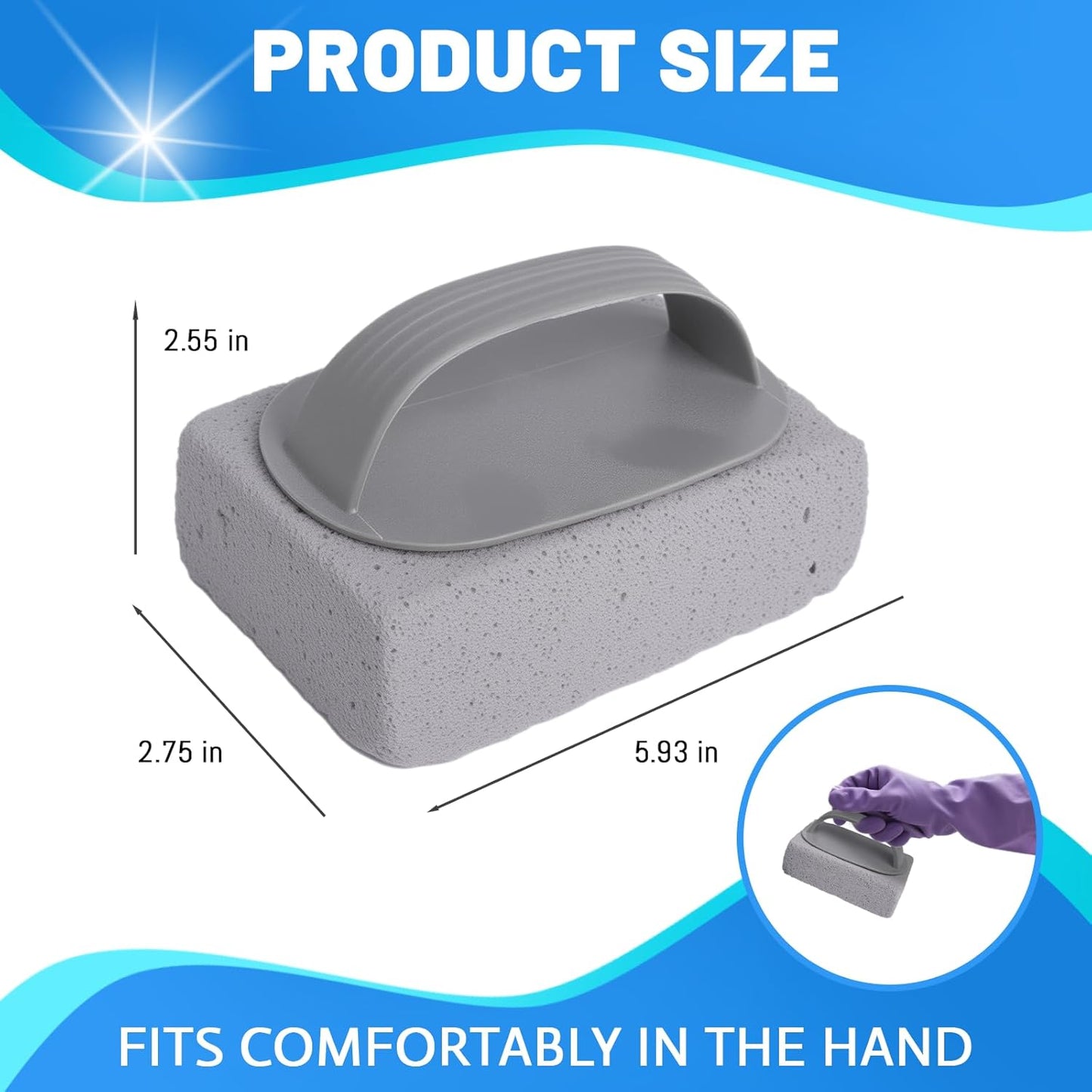 6Pcs Pumice Stone for Cleaning, Pumice Stone for Pool Tile Cleaning Pumice Stone Cleaner Brush with Handle, Pumice Cleaning Stones Scouring Stick Hard Water for Bathtubs Grills Swimming Pools