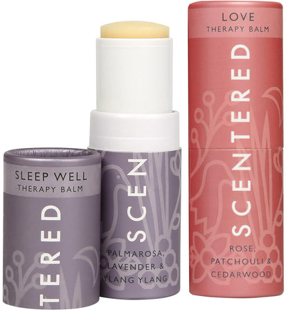 Scentered Aromatherapy Balm Stick Duo for Sleep & Emotional Balance - Roll On Essential Oil Blends of Rose, Lavender, Ylang Ylang - Aromatherapy Gifts for Women - Sleep Well & Love