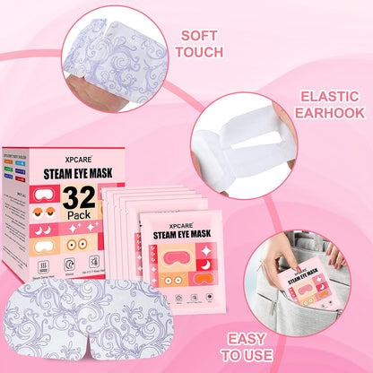 XPCARE 32 Pack Steam Eye Masks for Dry Eyes, SPA Warm Sleep Eye Mask, Disposable Heated Eye Mask for Dark Circles, Puffy Eyes, Relief Stress Eye Fatigue(Rose)
