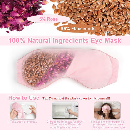 Weighted Eye Mask for Sleeping, Soft Heated Eye Mask, Moist Heat Warm Compress for Eyes, Natural Rose & Flaxseeds Microwave Reusable Sleep Mask, Must Haves for Women Spa, Home, Office