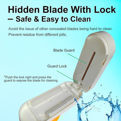 Pill Cutter for Cutting Multiple Pills, Adjustable 1/2 Pill Cutter Splitter for Large, Small and Tiny Pills, with Accurate Centering Device, Hidden but Easy Clean Blade