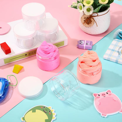 SATINIOR 24 Pieces Empty Clear Plastic Jars with Lids Round Storage Containers Wide Mouth for Beauty Product Cosmetic Cream Lotion Liquid Butter Craft and Food(Clear Lid,8 oz)