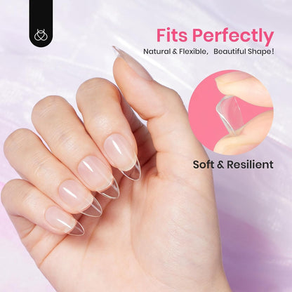 Beetles Gel Short Almond Nail Tips, 288Pcs Pre-Shape Clear Short Almond Gel Press On Nail Fake Nails Easy Nail Extension Full Cover False Nails for Gel Nail Polish Gelly Tips DIY Nail Salon