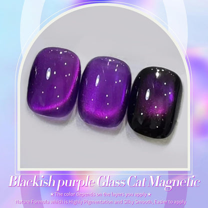 BORN PRETTY Cat Magnetic Eye Gel Nail Polish,Blackish Purple Jelly Glass Magnetic Gel Polish,Glitter Soak Off Nail Art Salon Manicure Home Gift 15ml