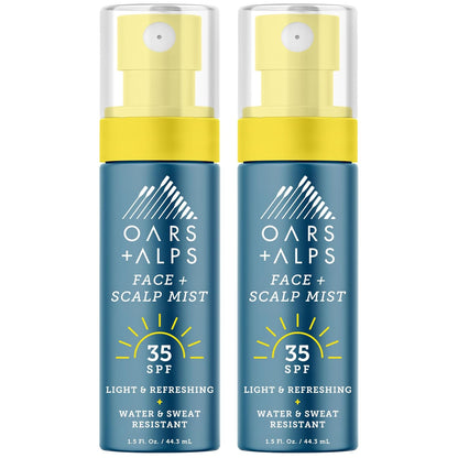 Oars + Alps Face & Scalp Sunscreen Spray Mist, SPF 35 Facial & Hair Sunscreen, Protects from Blue Light, Incfused with Aloe Vera + Cucumber, Water & Sweat Resistant, Summer Splash Scent, 2pk