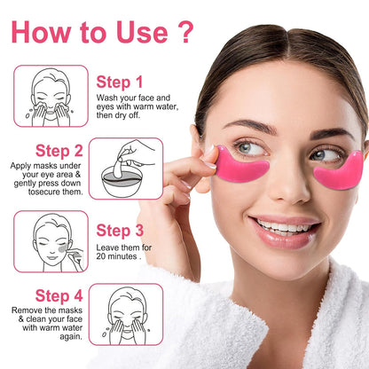 Eye Mask - 15 Pairs Rose Under Eye Patches Skin Care Products - Eye Masks Skincare for Dark Circles and Puffiness, Reduce Wrinkles, Eye Bags and Fine Lines, for Women and Man, with Hair Clips