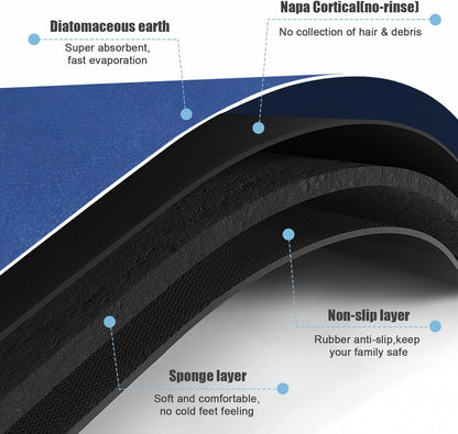 Diatomaceous Earth Bath mat Bathroom Rugs Super Absorbent Quick Dry Non Slip Bath Mat Thin Bathroom Floor Mats Fit Under Door-Shower Rug for in Front of Bathtub Shower, Blue, 23.6"x47.2"