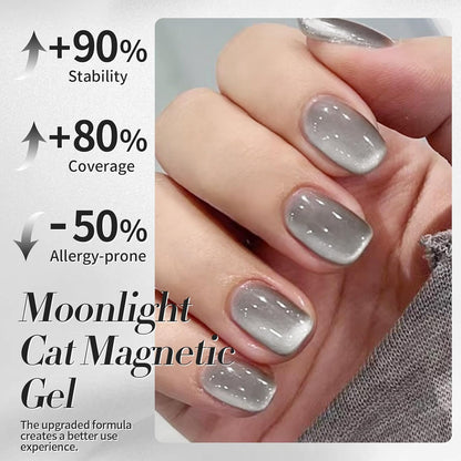 Born Pretty Cat Magnetic Eye Gel Nail Polish, Gray Moonlight Cat Magnetic Gel, Glass Shiny Effect Gray Soak Off Nail Art Salon Manicure Home Gift 15ml
