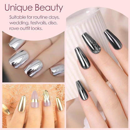 Allstarry Gold and Silver Chrome Nail Powder, 4 Colors Metallic Effect Mirror Chrome Powder Pigment Holographic Manicure Pigment Gold Siver Pink Chrome Nail Glitter