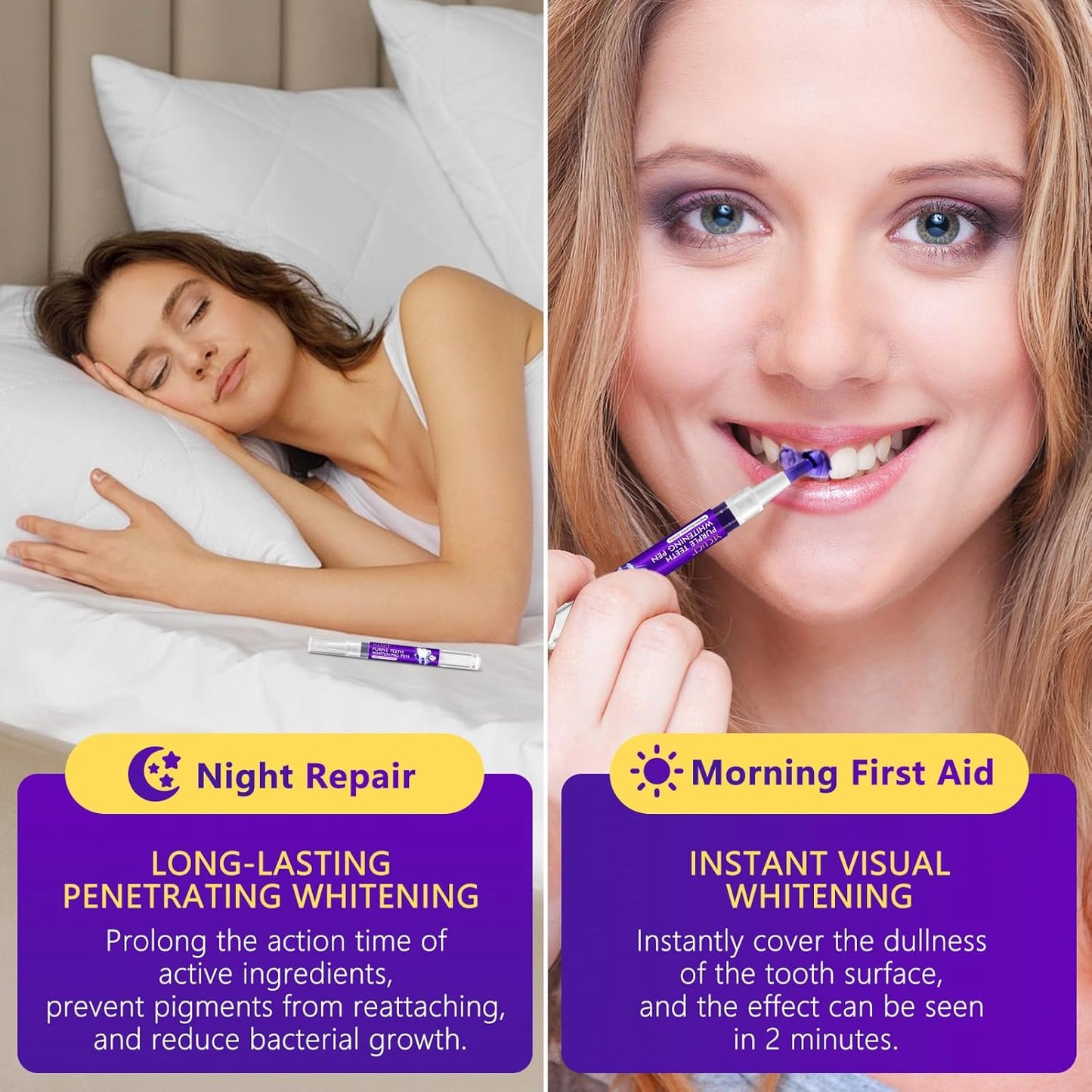 Teeth Whitening Pen 6 Pack, Professional Purple Teeth Whitening Gel for Rapid Stain Removal, No Sensitivity Formula for Sensitive Teeth, Mint Fresh Breath