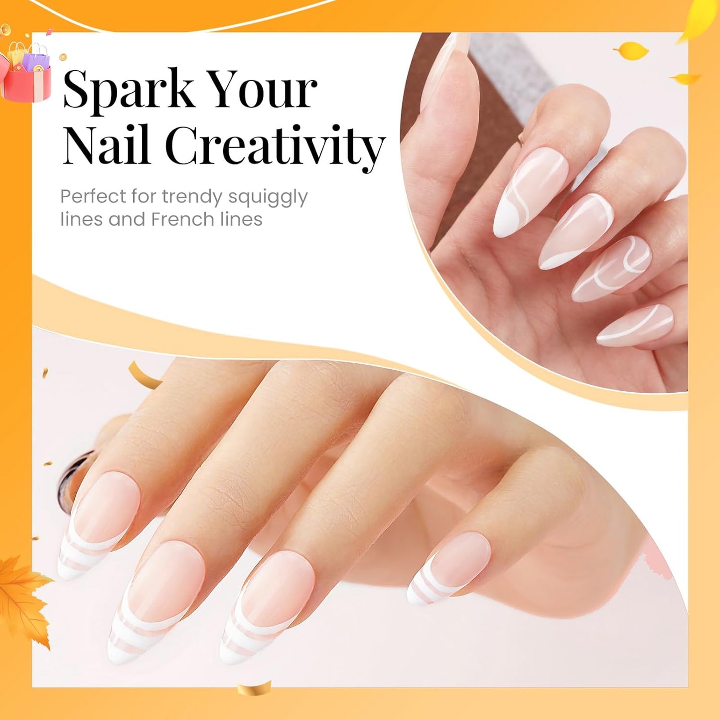 beetles Gel Polish Swirl Nail Art White Gel Liner Nail Polish 1 pcs 7ml Classic White Color Nails Art Paint for Thin French Tip Line Soak off Uv Lamp Manicure Salon