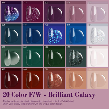 31Pcs Dip Nails Powder Starter Kit, AZUREBEAUTY 20 Colors Purple Blue Glitter Dipping Powder Recycling Tray Liquid Set with Base Top Coat Activator for French Nails Art Manicure DIY Home Salon