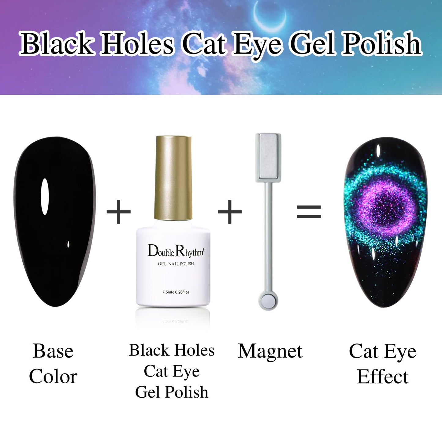 Double Rhythm 6 Colors Cat Eye Gel Polish Set Shimmer Glitter with Magnet Holographic Reflective Magnetic UV Nail Art Kit (6-Kit 27)