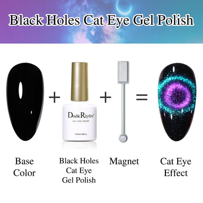 Double Rhythm 6 Colors Cat Eye Gel Polish Set Shimmer Glitter with Magnet Holographic Reflective Magnetic UV Nail Art Kit (6-Kit 27)