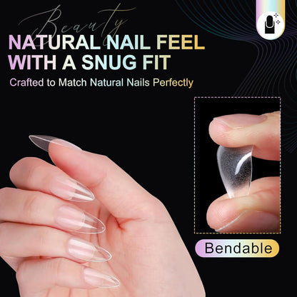 Almond Nail Tips Soft Gel Nail Tips 240Pcs Pre-Shaped Medium Pointed Almond Nails Half Matte Full Cover Acrylic Clear Press on Fake Nails Tips for Extension Nail Art DIY Manicure Salon 12 Sizes