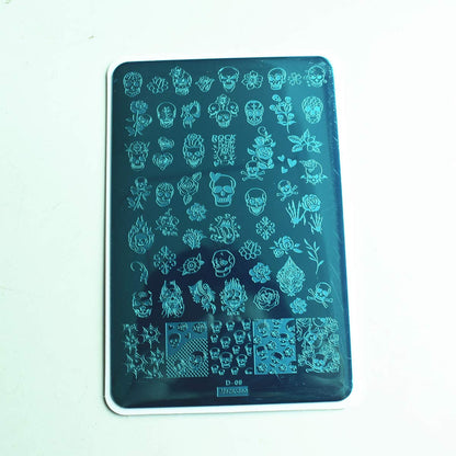 2pcs 9.5x14.5cm Nail Stamping Plates Geometry Skull Series Nail Art Stamp Templates Stencils Design Polish Manicure Stripe Dot Love Image Painting Nail Plate