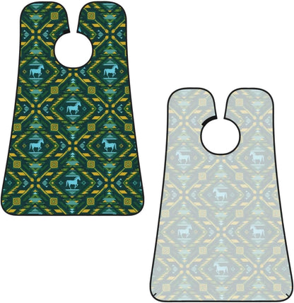 Beard Shaving Cape with Suction Cups, Teal Green Native American Tribal Ethnic Western Horse Shave Bib, Non-Stick Waterproof Hair Catcher, Grooming Bib for Men Husband