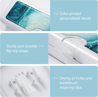 Toothbrush Travel Case - Colorful Pattern, Holder and Covers for Toothbrushes, Includes Tongue Scraper Case