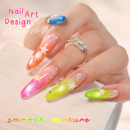 Double Rhythm Cat Eye Gel Nail Polish Set of 6 Same Color Same Bottle 0.5 Oz Shimmer Glitter with Magnet Holographic Reflective Magnetic UV Polish Kit at Home (Neon Orange Red Blue Green-T6-34)