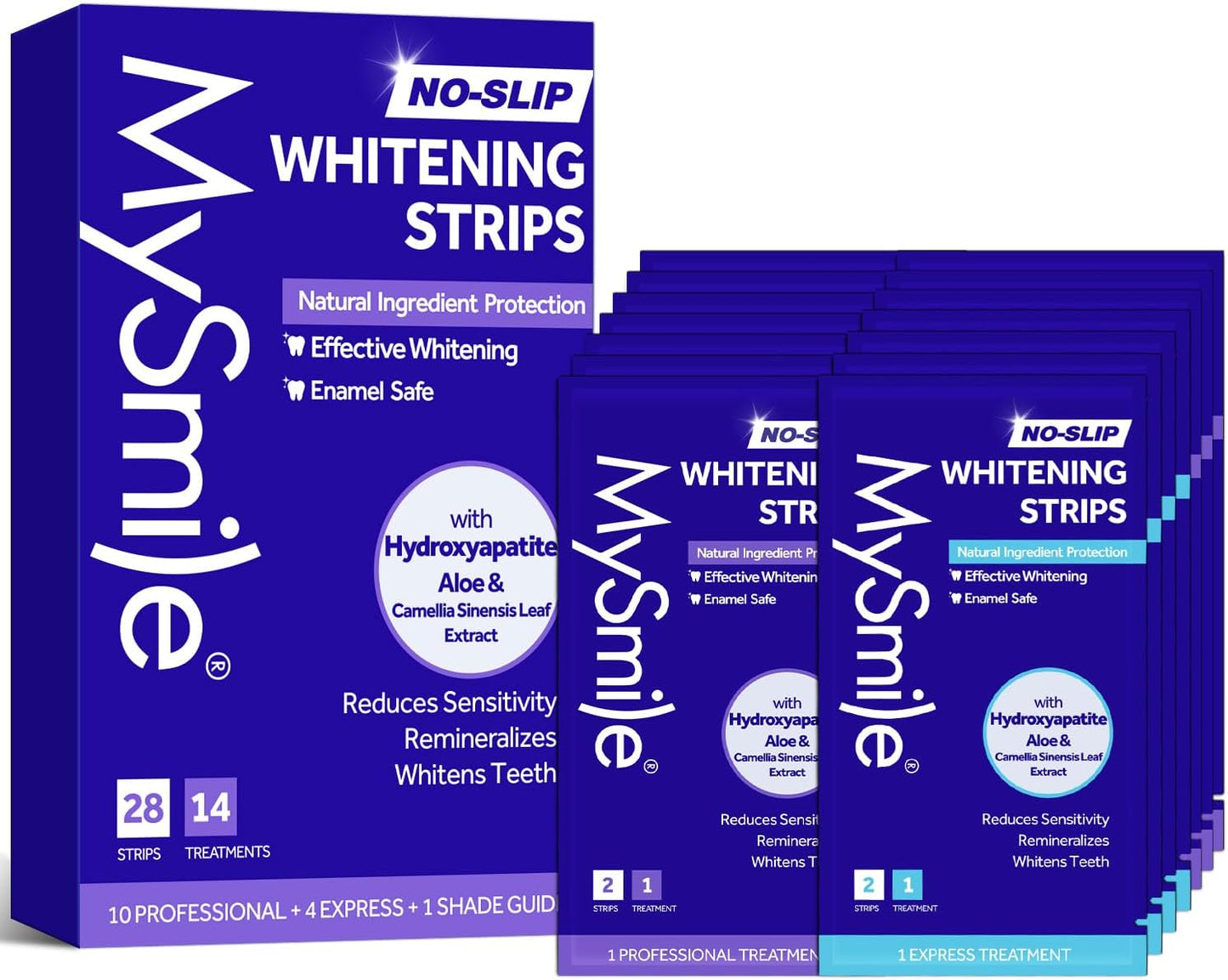 MySmile Teeth Whitening Strips 14 Treatments Kit, Hydroxyapatite-Infuse White Strips, Non-Sensitive Teeth Whitening with Soothing Natural Ingredients, Enamel-Safe, Residue-Free, Non-Slip(28 Count)