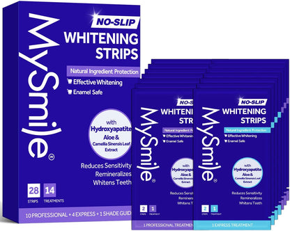 MySmile Teeth Whitening Strips 14 Treatments Kit, Hydroxyapatite-Infuse White Strips, Non-Sensitive Teeth Whitening with Soothing Natural Ingredients, Enamel-Safe, Residue-Free, Non-Slip(28 Count)