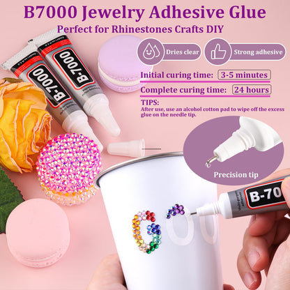 12600Pcs Resin Rhinestones for Crafting with Tweezers, Multicolor 4mm Bedazzling Crystal with 3Pcs 10ml B7000 Jewelry Glue for DIY Crafts Clothing Tumblers Shoes Fabric Nail Art