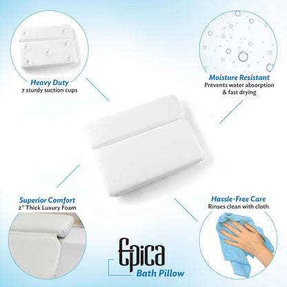 Epica Bathtub Pillow | Luxury Bath Accessories for Women & Men, Bath Decor | Non-Slip Waterproof Cushion with Strong Suction Cups, Headrest Pillow, Hot Tub Pillow, Spa Bath Cushion, Rectangle