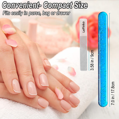 Diamond Nail File with Crystal Nail Shiner Set, Stainless Steel Nail File with Nano Glass Buffer, Metal Sapphire File with Nail Polisher, Professional Manicure Pedicure Kit for Salon Home and Travel