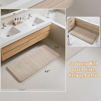 Yimobra Long Bath Mat 44"x24", Super Soft Quick Dry Memory Foam Bathroom Rug, Water Absorbent, Non Slip Backing Machine Washable for Tub Shower, Thick Comfort Support, Beige