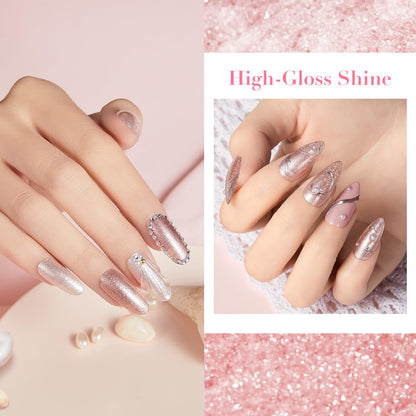 AZUREBEAUTY Nail Polish Set, 4 Colors Nude SKin Glitter Pearl Long Lasting All Season Quick Dry Natural Fingernail Lacquer Strengthening Treatment Kit 10ML with Top Coat DIY Salon at Home