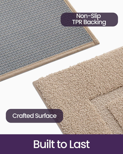 DEXI Bathroom Rugs 24x16, Washable Non Slip Bath Mat for Shower Floor, Absorbent Quick Dry Bathmat with Rubber Backing, Ultra Soft Plush Carpet for Tub, Beige