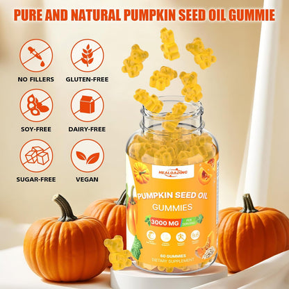 Pumpkin Seed Oil with Saw Palmetto: Pumpkin Seed Oil Gummies Extract Sugar-Free 3000mg Per Serving for Hair Growth Urinary Bladder & Prostate Health Non-GMO